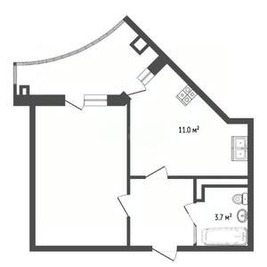 1-к квартира, вторичка, 45м2, 19/22 этаж