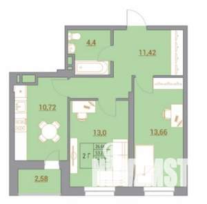 2-к квартира, вторичка, 56м2, 13/22 этаж