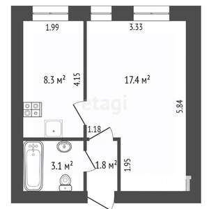 1-к квартира, вторичка, 30м2, 1/3 этаж