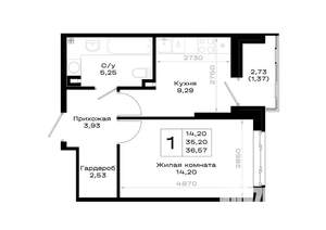 1-к квартира, вторичка, 37м2, 2/20 этаж