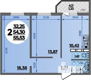2-к квартира, строящийся дом, 56м2, 12/17 этаж
