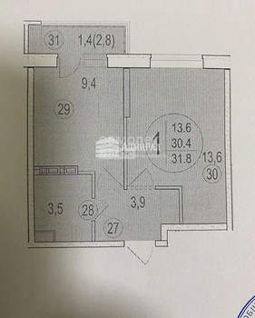 1-к квартира, вторичка, 32м2, 3/5 этаж