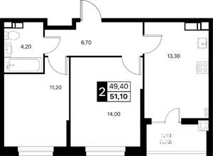 2-к квартира, вторичка, 51м2, 7/12 этаж