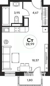 Студия квартира, вторичка, 29м2, 12/25 этаж