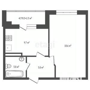 1-к квартира, вторичка, 39м2, 4/9 этаж