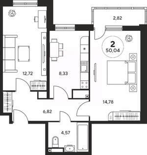 2-к квартира, вторичка, 50м2, 13/25 этаж