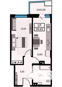 1-к квартира, строящийся дом, 40м2, 24/25 этаж