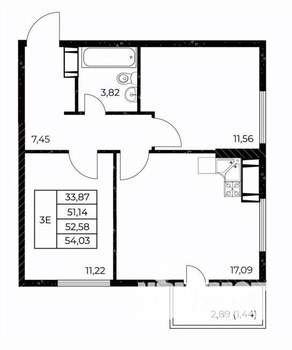 2-к квартира, вторичка, 54м2, 13/25 этаж