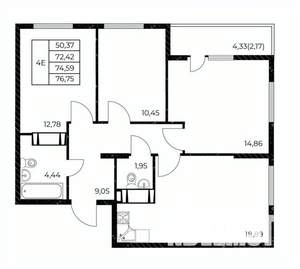 3-к квартира, вторичка, 77м2, 16/25 этаж