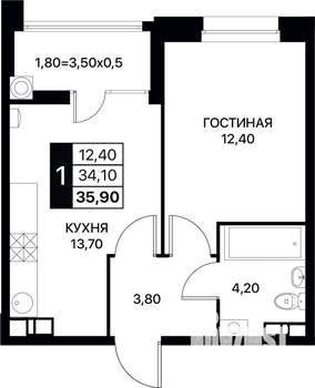 1-к квартира, вторичка, 36м2, 11/12 этаж