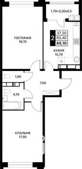 2-к квартира, вторичка, 65м2, 12/20 этаж