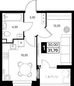 1-к квартира, вторичка, 32м2, 2/12 этаж