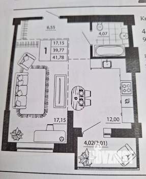 1-к квартира, вторичка, 42м2, 14/24 этаж