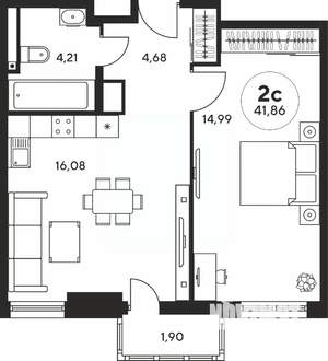 2-к квартира, вторичка, 42м2, 23/25 этаж