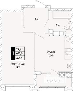 1-к квартира, вторичка, 43м2, 17/24 этаж