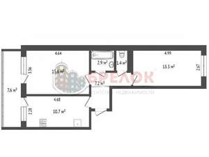 2-к квартира, вторичка, 58м2, 1/6 этаж