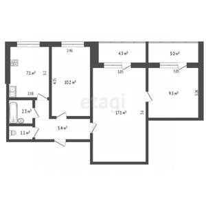 3-к квартира, вторичка, 62м2, 3/9 этаж