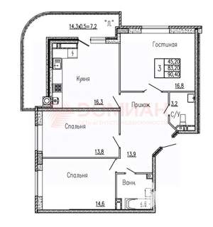 3-к квартира, вторичка, 90м2, 11/22 этаж