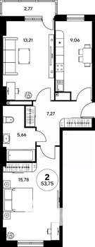 2-к квартира, вторичка, 54м2, 23/25 этаж