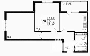 2-к квартира, вторичка, 54м2, 5/18 этаж