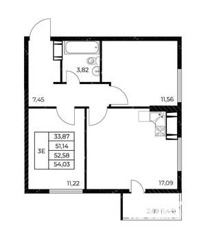 2-к квартира, вторичка, 54м2, 23/25 этаж