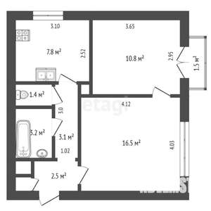 2-к квартира, вторичка, 47м2, 3/3 этаж