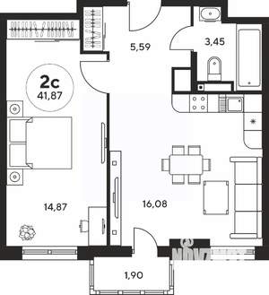 2-к квартира, вторичка, 42м2, 11/25 этаж