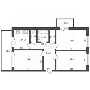 3-к квартира, вторичка, 80м2, 4/12 этаж