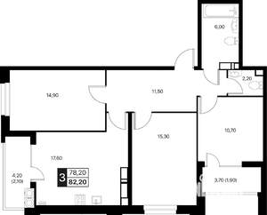 3-к квартира, вторичка, 82м2, 12/20 этаж