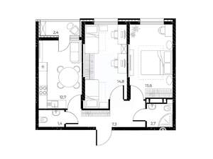 2-к квартира, вторичка, 54м2, 10/25 этаж