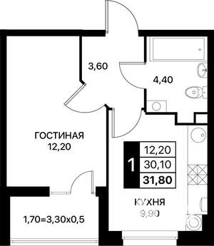 2-к квартира, вторичка, 32м2, 2/12 этаж