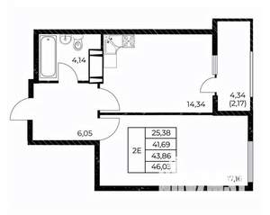 1-к квартира, вторичка, 46м2, 5/25 этаж