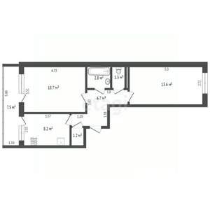 2-к квартира, вторичка, 55м2, 9/9 этаж