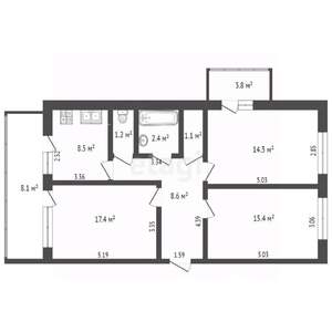 3-к квартира, вторичка, 80м2, 4/12 этаж