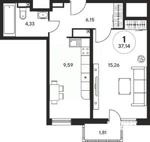 1-к квартира, вторичка, 37м2, 25/25 этаж
