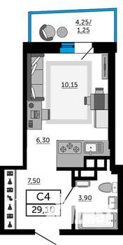 Студия квартира, вторичка, 29м2, 14/19 этаж