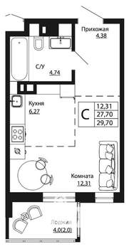 Студия квартира, строящийся дом, 29м2, 18/24 этаж