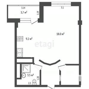 Студия квартира, вторичка, 37м2, 10/18 этаж