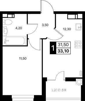 1-к квартира, вторичка, 33м2, 5/12 этаж