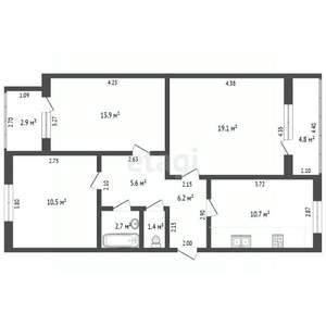 3-к квартира, вторичка, 72м2, 4/5 этаж