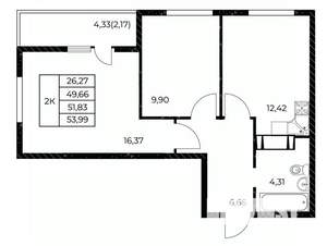 2-к квартира, вторичка, 54м2, 5/25 этаж
