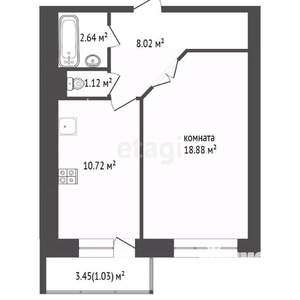 1-к квартира, вторичка, 43м2, 6/15 этаж