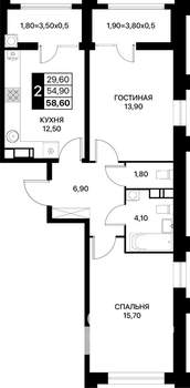 2-к квартира, вторичка, 59м2, 8/20 этаж