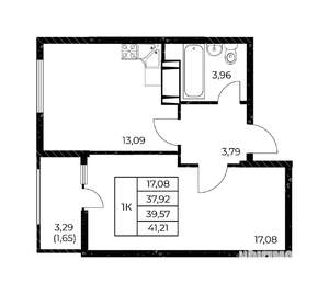 1-к квартира, вторичка, 41м2, 17/25 этаж