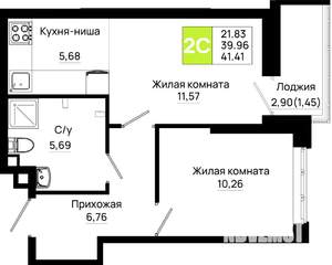 1-к квартира, вторичка, 41м2, 2/25 этаж