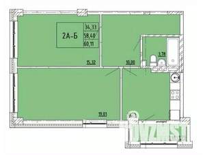 2-к квартира, строящийся дом, 60м2, 3/6 этаж