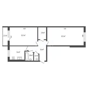 2-к квартира, вторичка, 47м2, 1/5 этаж