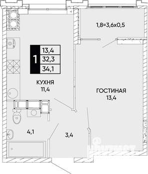 1-к квартира, вторичка, 34м2, 15/22 этаж