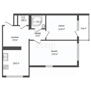 2-к квартира, вторичка, 58м2, 6/16 этаж