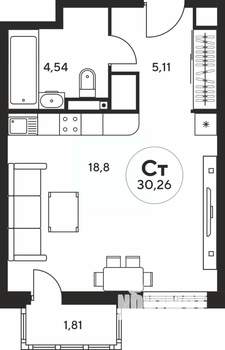 Студия квартира, вторичка, 30м2, 24/25 этаж